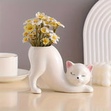 1pc Cute Cat-Shaped Resin Vase, Classic Decorative Figurine, 5.5 X 3.0 X 3.9 Inches, Tabletop Floral Display, Home & Office Decor