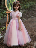 Girls Princess Dress - Exquisite Formal Design with Sparkling Sequins, Fluffy Puff Sleeves, and Fit-and-Flare Silhouette - Perfect for Little Princesses, Birthday Celebrations, and Show-Stopping Piano Performances