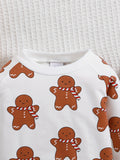 Baby Toddler Christmas Cute Gingerbread Cartoon Print Casual Outfits - 2pcs Sweatshirt Trousers Set