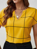 Elegant Plaid V-Neck Blouse for Women - Chic, Comfortable & Versatile, Perfect for Spring/Summer/Fall