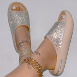 lovefery - Apricot Casual Daily Living Patchwork Rhinestone Round Comfortable Shoes