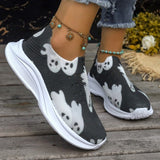 lovefery - Black Casual Patchwork Printing Round Comfortable Out Door Shoes