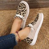 Women's Leopard Print Loafers, Colorblock Lace Up Flat Canvas Shoes, Casual Slip On Shoes