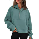 Lu-43 Autumn Winter Yoga Suit Scuba Hoodie Half Zip Women's Sports Sweater Loose Gym Jacket Fitness Short Plush Coat Sweatshirtmm