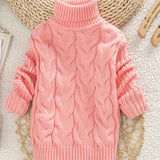 Cozy Cable Knit Long Sleeve Turtleneck Sweater for Girls - Soft, Warm, and Elegant Winter Knitwear - Long Knitted Tops for Cold Weather