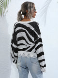 Zebra print Knitted V-Neck Sweater