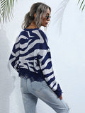 Zebra Print Round Neck Sweater Women