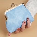 Mini Retro Clutch Kiss-Lock Wallet, Solid Color Clip Coin Purse, Women's Textured Carry On Pouch