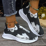 lovefery - Black Casual Patchwork Printing Round Comfortable Out Door Shoes