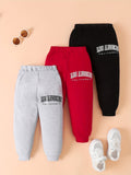 3pcs Soft & Cozy Baby Boys Los Angeles, California Alphabet Print Sweatpants - High Stretch, Loose Fit, Comfortable Cotton Trousers for Spring, Autumn, and Winter Seasons