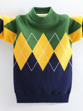 Vibrant Kid's Argyle Jacquard Sweater - Soft Preppy Cable Knit Long Sleeve Top with Colorful Clash Pattern - Perfect Boy's Fall Winter Clothing for Casual Daily Wear or Gift Idea