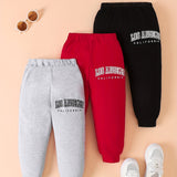 3pcs Soft & Cozy Baby Boys Los Angeles, California Alphabet Print Sweatpants - High Stretch, Loose Fit, Comfortable Cotton Trousers for Spring, Autumn, and Winter Seasons