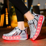 Bright LED Roller Shoes for Boys - Fashionable & Fun, Dual-Wheel Skate Sneakers for All Seasons Outdoor Adventure