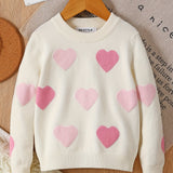 Girls Warm & Casual Long Sleeve Hearts Pattern Knit Cotton Sweater For Spring & Fall