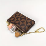 Mini Geometric Pattern Coin Purse, Zipper Clutch Carry On Bag With Keychain, PU Leather Wallet