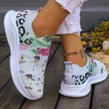 lovefery - White Casual Patchwork Printing Round Mesh Breathable Comfortable Out Door Shoes