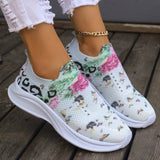 lovefery - White Casual Patchwork Printing Round Mesh Breathable Comfortable Out Door Shoes