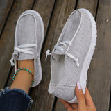 Womens Fashion Flat Canvas Loafers - Round Toe Lace Up Slip-On Sneakers - Flexible, Comfortable & Trendy Casual Shoes for Everyday Style