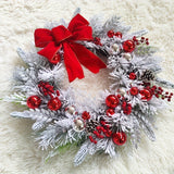 Festive Americana Style Christmas Wreath with Flocked Artificial Pine Cones, Berries, and No-Electricity Festive Ornament for Plastic Door Decor