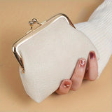 Mini Retro Clutch Kiss-Lock Wallet, Solid Color Clip Coin Purse, Women's Textured Carry On Pouch