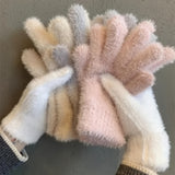 Cozy Plush Winter Gloves For Women - Warm, Stretchy Full-Finger Touchscreen Compatible Mittens In Solid Colors