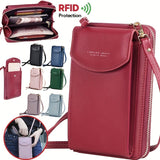 Mini Crossbody Wallet, Zipper Around Clutch Purse, PU Leather Mobile Phone Bag (7.48*3.74*1.65) Inch