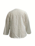 Chic Plus Size Floral Embroidered Blouse - Stylish Long Sleeve Buttons for Spring - Trendy & Comfortable Womens Clothing