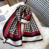 Elegant Houndstooth Scarf Stylish Thick Warm Fringe Shawl Women's Autumn Winter Windproof Inelastic Large Scarf