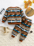 Youngsters's Christmas Fashion Thickened Warm Print Suit Youngsters's New Style Two-piece Set