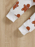 Baby Toddler Christmas Cute Gingerbread Cartoon Print Casual Outfits - 2pcs Sweatshirt Trousers Set