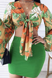 Tropical Print Top Skirt Set