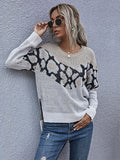 Zebra Print Long Sleeve Knit Sweater