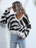 Zebra print Knitted V-Neck Sweater