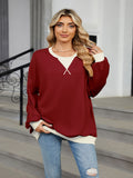 Women Autumn And Winter Solid Color Round Neck Loose Sweatshirt Sweatshirt, Block Color