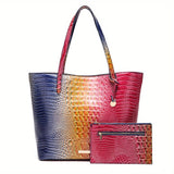 Crocodile Embossed Tote Bag Set, Elegant Shoulder Bag With Clutch Purse, Women's Office & Work Handbag