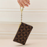 Mini Geometric Pattern Coin Purse, Zipper Clutch Carry On Bag With Keychain, PU Leather Wallet