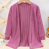 Girls Cozy Solid Knit Cardigan - Asymmetrical Neck, Slight Stretch, Machine Washable - Perfect for Spring and Autumn Casual Wear