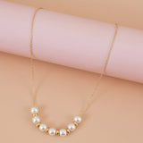 1pc Minimalist Elegant Style 18k Gold Plated Chain Faux Pearl Small Round Beaded Pendant Necklace Jewelry Women's Necklace