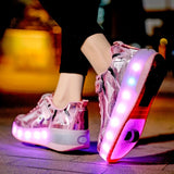 Bright LED Roller Shoes for Boys - Fashionable & Fun, Dual-Wheel Skate Sneakers for All Seasons Outdoor Adventure