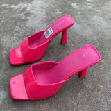 Elegant Girls High Heel Sandals Slippers .stiletto Heel,square Toe Casual Party Summer Women Mules Heels Shoes