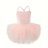 Brief Sleeveless Slingback Tutu Dress for Girls - Vibrant Solid Color, Puffy, Flared, Slim Fit, Medium Stretch, Hand Washable, All-Season Ballet Dance Wear