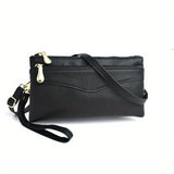 Multi Zipper Clutch Purse For Women, Solid Color Crossbody Bag, Fashion Handbags With Wristlet Wallet