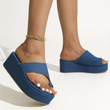 lovefery - Blue Casual Patchwork Solid Color Round Comfortable Wedges Shoes