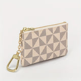 Mini Geometric Pattern Coin Purse, Zipper Clutch Carry On Bag With Keychain, PU Leather Wallet