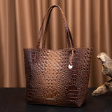 Crocodile Embossed Tote Bag Set, Elegant Shoulder Bag With Clutch Purse, Women's Office & Work Handbag