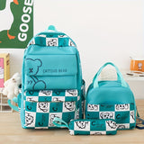 New Schoolbag For Students Female Three-piece Set Korean Version Of Color Contrast Large Capacity Backpack Insulated Box Bag