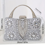 Elegant Floral Rhinestone Clutch with Secure Buckle - Dazzle at Dinners & Galas - Polyester Lined for Durability