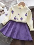 Girls Knit Cardigan Sweater & Pleated Skirts Set Baby Kids Clothes For Spring Fall