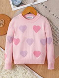 Girls Warm & Casual Long Sleeve Hearts Pattern Knit Cotton Sweater For Spring & Fall