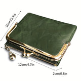 Women's Short Wallet, Vintage Clutch Coin Purse With Kuss-Lock, bifold Multifunctional Purse